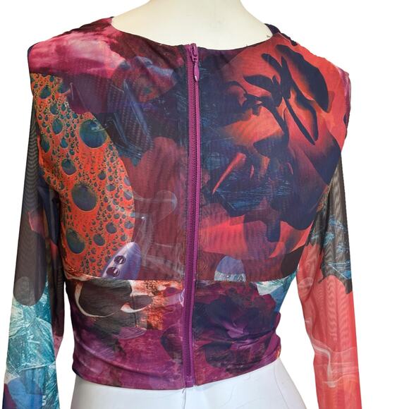 Mistress Rocks Lovely Day Multicolored Print cutout Cropped Top sz XS - Picture 4 of 8